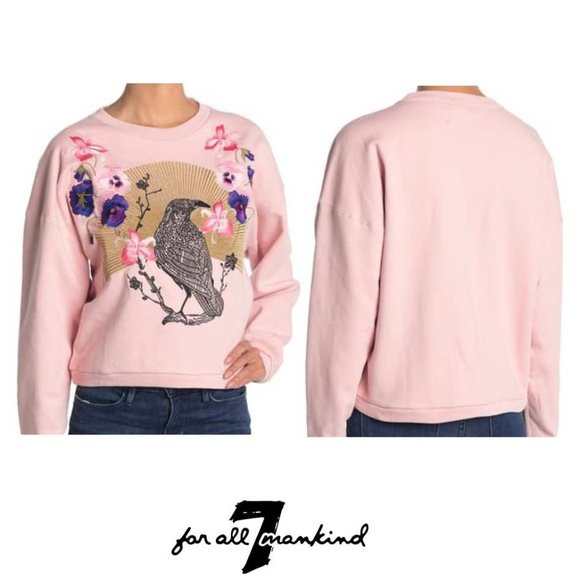 Retail $249🌕 7 For All Mankind Embroidered Raven Graphic Sweatshirt, Small - Picture 9 of 9